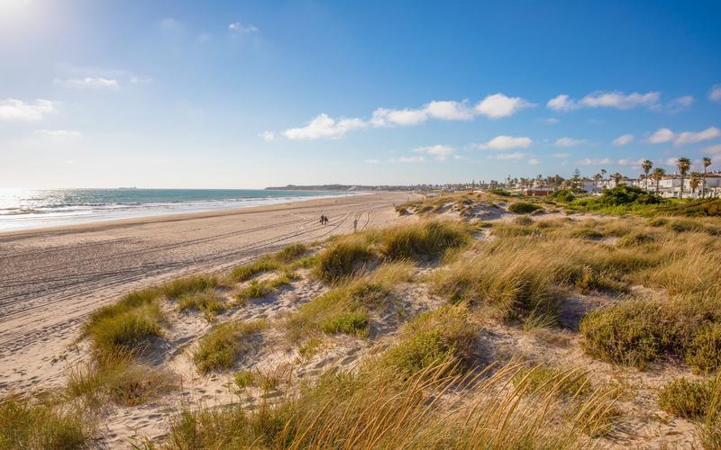 Beach, sand dunes, blue sky – Playa de la Barrosa, Bahía de Cádiz, Cádiz | Andaluciatours