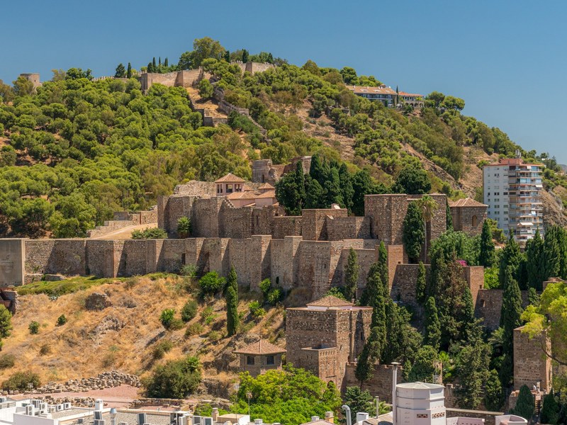 Málaga's Alcazaba fortress overlooking the city and the Mediterranean Sea, Spain
